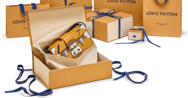 LOUIS VUITTON gift bag Wrapped in clear PVC upcycled to a cute
