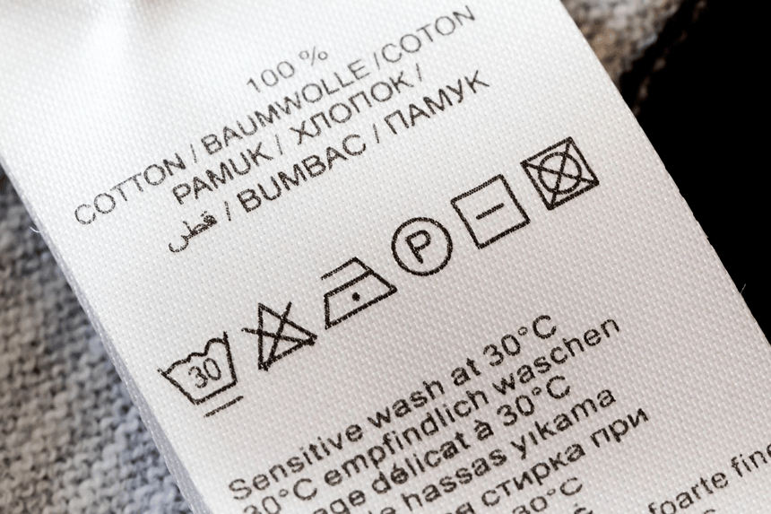 100% cotton label for clothing packaging. Natural textile logo